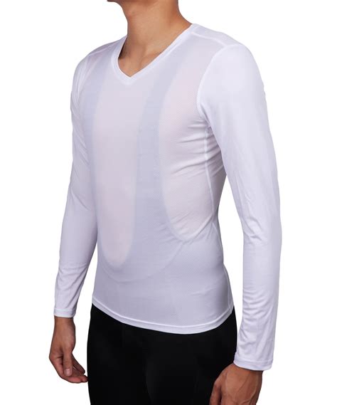 Mens Mesh Base Layer White Long Sleeve Cycling Undershirt Urban