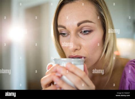 Pretty Blonde Woman Having Coffee Stock Photo Alamy