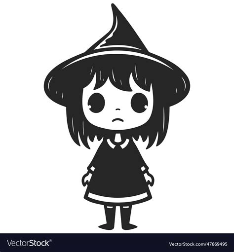 Little witch black and white drawing eps 10 Vector Image