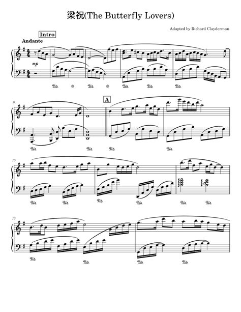 梁祝the Butterfly Lovers Adapted By Richard Clayderman Sheet Music