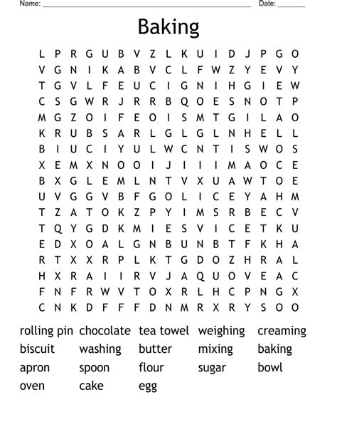 Baking Word Search Wordmint