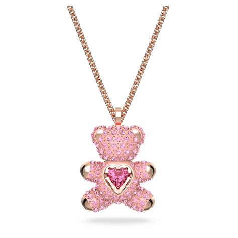 Teddy Pendant Bear Pink Rose Gold Tone Plated Swarovski