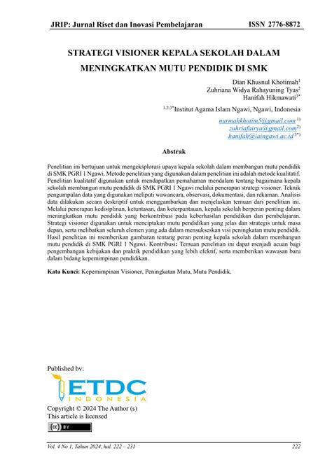 Pdf Strategi Visioner Kepala Sekolah Dalam Meningkatkan Mutu Pendidik