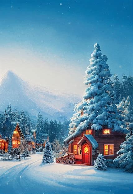 Premium Photo | Beautiful winter house and christmas tree on the mountain