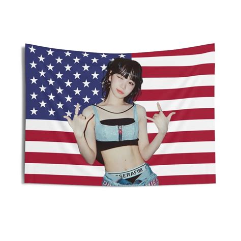 Le Sserafim Chaewon America Flag Tapestry Kpop Funny Room Merch Gift