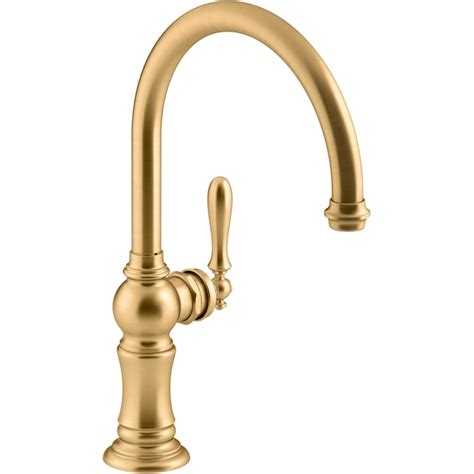 Kohler Artifacts Vibrant Brushed Moderne Brass Single Handle Kitchen Faucet With Sprayer In The