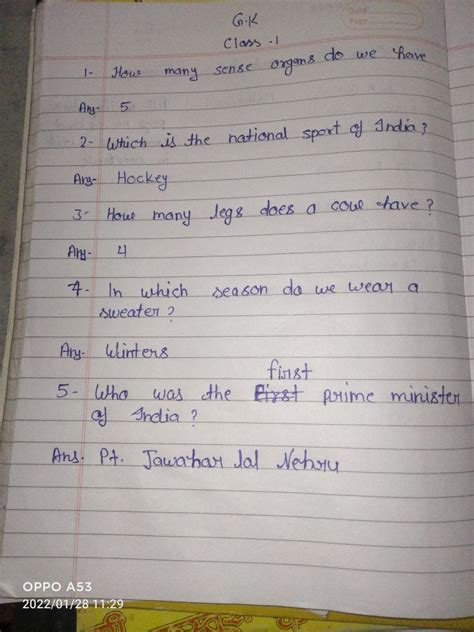 Gk Questions Answer Write And Learn Gk Assignment Teachmint