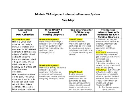 Mdc 1 Module 09 Careplan Module 09 Assignment Impaired Immune