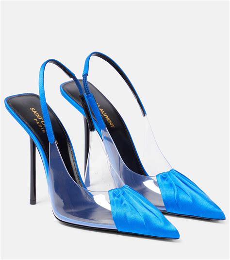 Saint Laurent Chica Pvc And Satin Slingback Pumps In Blue Lyst Uk