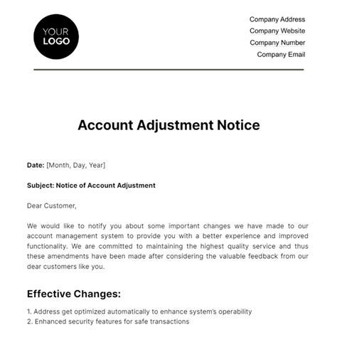 Account Adjustment Notice Template