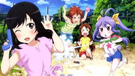 Hintergrundbild für Handys Animes Non Non Biyori Bikini Schwarzes Haar Erröten Braune