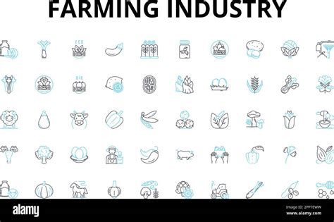 Farming Industry Linear Icons Set Agriculture Crops Livestock