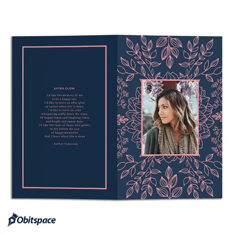 This Navy Blue Funeral Program Template Is Designed With Elegant Floral