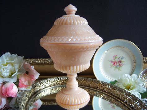 Pink Milk Glass Compote Forget Me Not Compote Pink Milk Etsy Pink