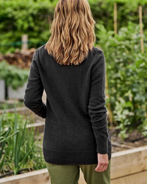 Black Lambswool Ladies Crew Neck Cardigan Woolovers Us