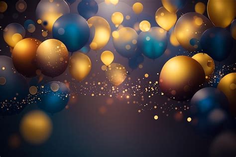 Premium Photo | Gold and blue balloons on dark background generative ai