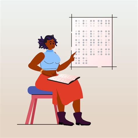 Premium Vector Blind Woman Reading With Braille Alphabet People With