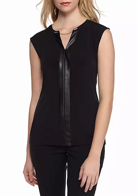 Calvin Klein Faux Leather Trim Sleeveless Top Belk