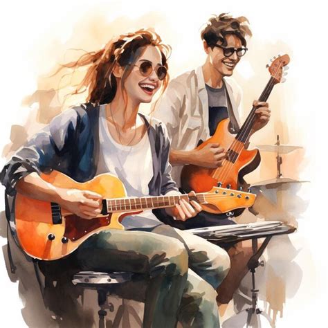 Un Dibujo De Un Hombre Tocando Una Guitarra Y Una Mujer Tocando La