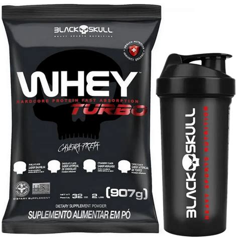 Kit Whey Turbo 907g Coqueteleira 600ml Black Skull Vita Nutrition