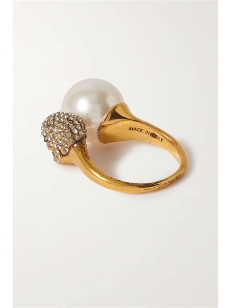 Gold Gold Tone Swarovski Crystal And Faux Pearl Ring Alexander