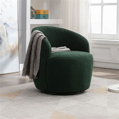 Swivel Barrel Chair Modern Round Accent Chair With Black Powder Coating Metal Base Teddy