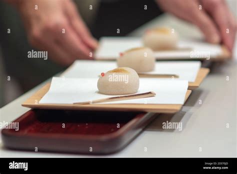 Rabbit Wagashi Mooncakes Traditional Japanese Sweets Served With Tea