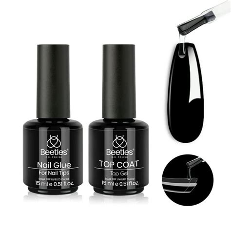 Beetles Gel Polish 2 In 1 Nail Glue Base Gel And No Wipe Top Coat Kit 2pcs 15ml For Gel Nails