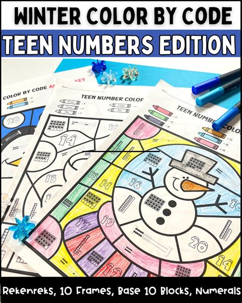 Winter Color By Number Counting To 20 Teen Numbers And Subitizing