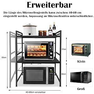 NAIZY Mikrowellen Regal 3 stufiges Erweiterbares Regal Küche