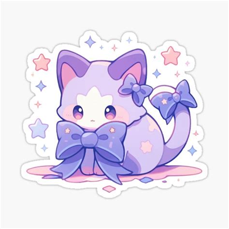 Cute Kawaii Pink And Purple Cat Star Kitten In Pastel Colors Sticker