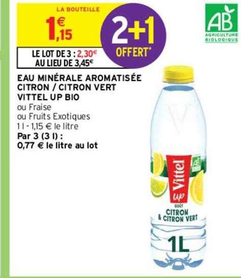 Promo Eau Minérale Aromatisée Citron Ou Citron Vert Vittel Up Bio chez