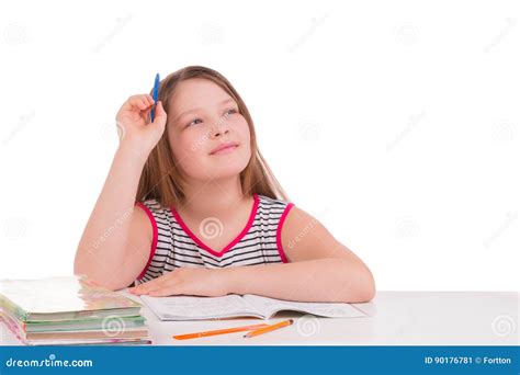 A Girl Dreams In Class White Background Stock Image Image Of Kids