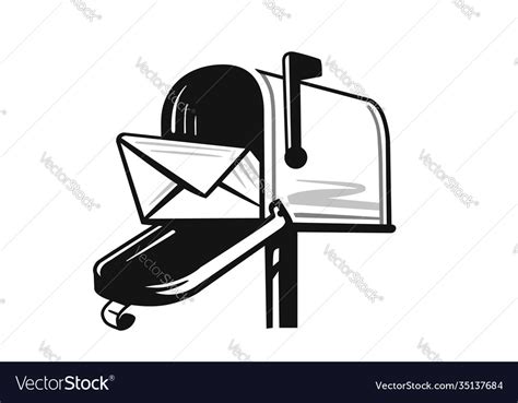 American Black Open Mailbox With Letter On White Vector Image