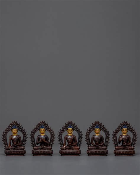 Five Dhyani Buddhas Sculpture Gold Gilded 5 Dhyani Buddhas Statue Se