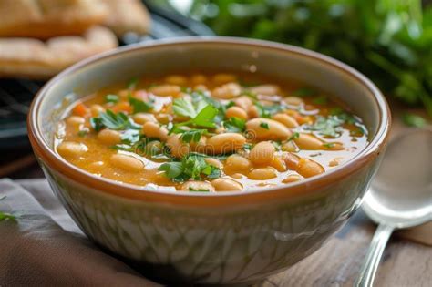 Hearty Homemade Bean Soup In Ceramic Bowl Stock Photo Image Of