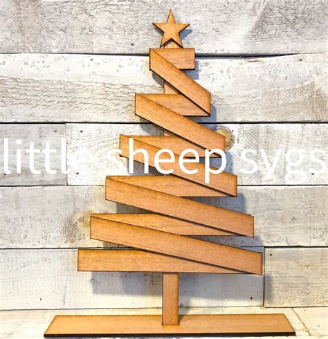 Wood Christmas Tree Cut File SVG Easy With Stand For Tabletop Etsy