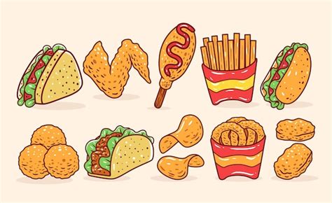 Premium Vector Fast Food Handdrawn Vector Collection