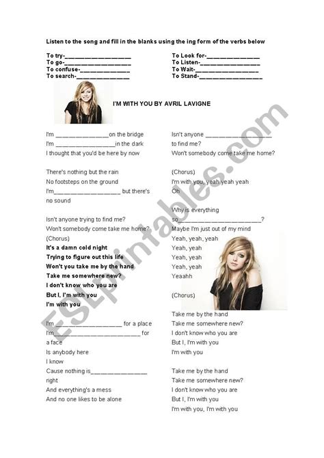 Im With You By Avril Lavigne ESL Worksheet By Igoevansx