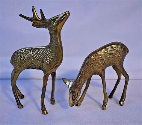 Vintage Brass Deer Figurines A Pair Brass Sculpture Deer Sculpture