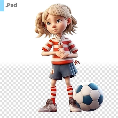 3D Render Of A Cute Blonde Girl With Soccer Ball PSD Template Premium AI Generated PSD