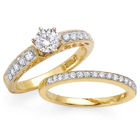 14k Yellow Gold Ladies Diamond Ring 105ct Diamond Bridal Ring Sets Yellow Gold Wedding Ring