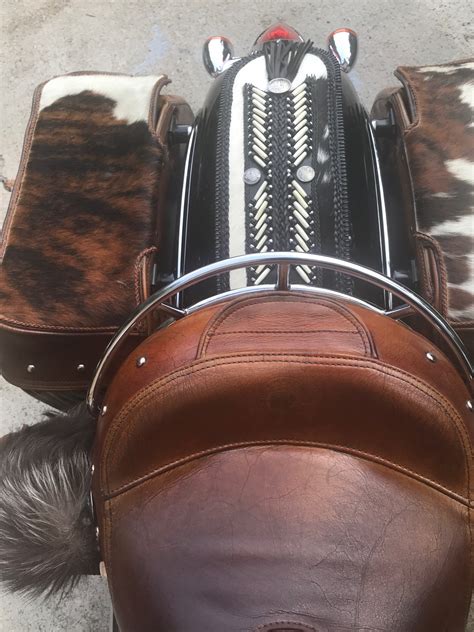 Black Leather fender bib with Hair skin - Native American Motorcycle