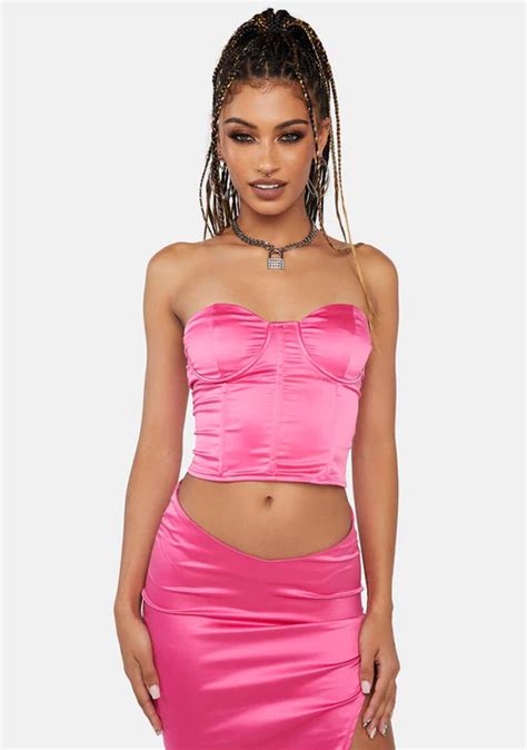 Satin Corset Top Low Rise Skirt Set Pink Skirt Set Corset Top