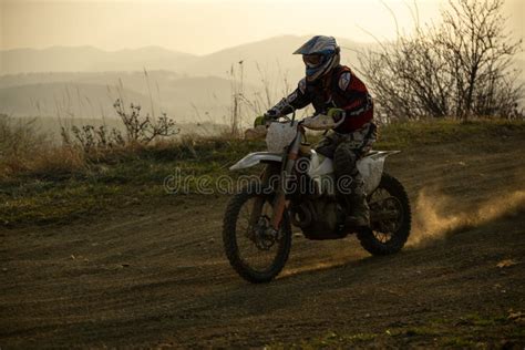 Motorcyclist Riding Off Road During Sunset Slovakia Editorial Stock