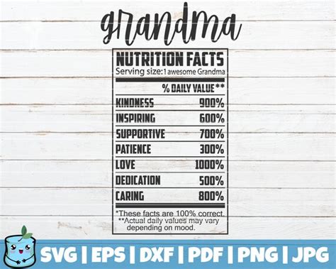 Grandma Nutrition Facts SVG Cut File Commercial Use Etsy