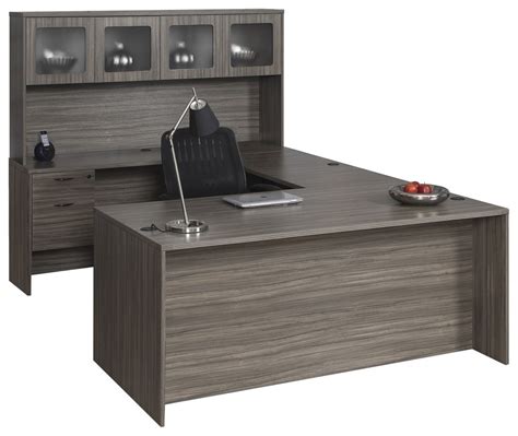 U Shaped Desk with Hutch and Drawers