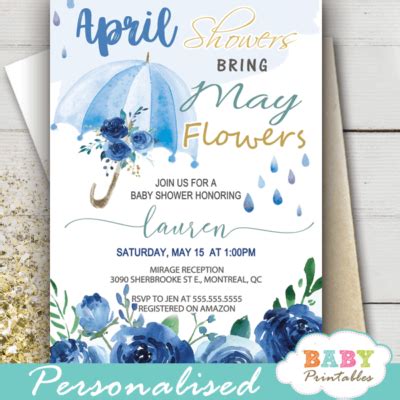 Blue Umbrella April Showers Bring May Flowers Invitations D Baby