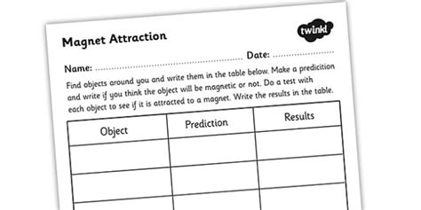 Magnet Attraction Worksheet - magnets, magnets worksheet