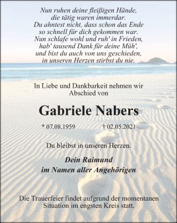 Traueranzeigen Von Gabriele Nabers Trauer In NRW De